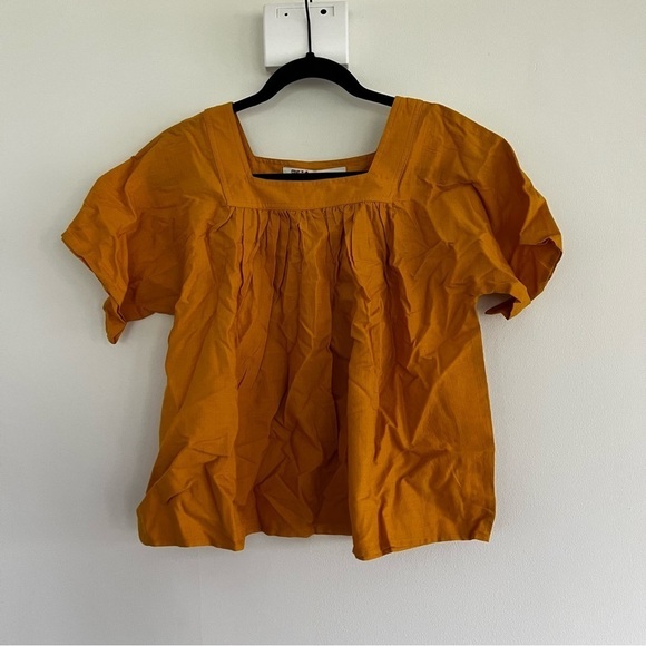 Frye X Anthropologie Marin Mustard Yellow top Size XXS NWT - Picture 3 of 8